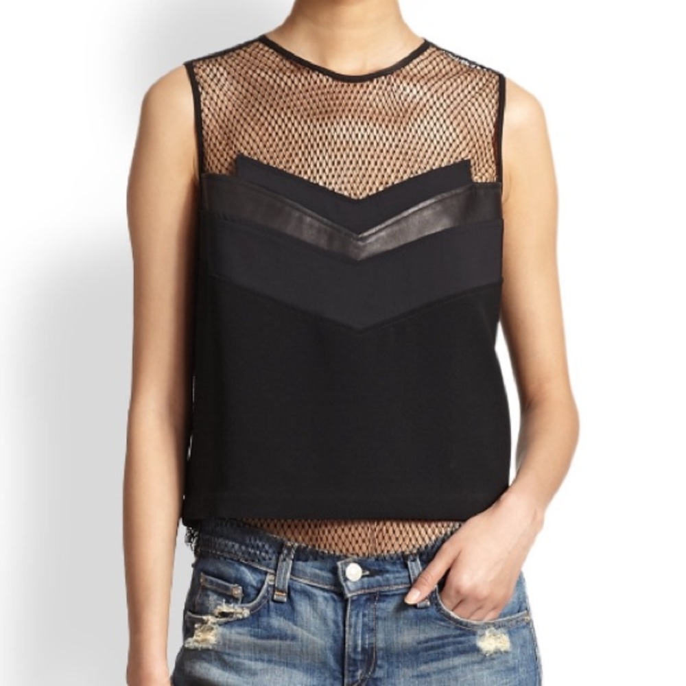 Rag & Bone Smith Crop Mesh Tank w/ Leather Panel